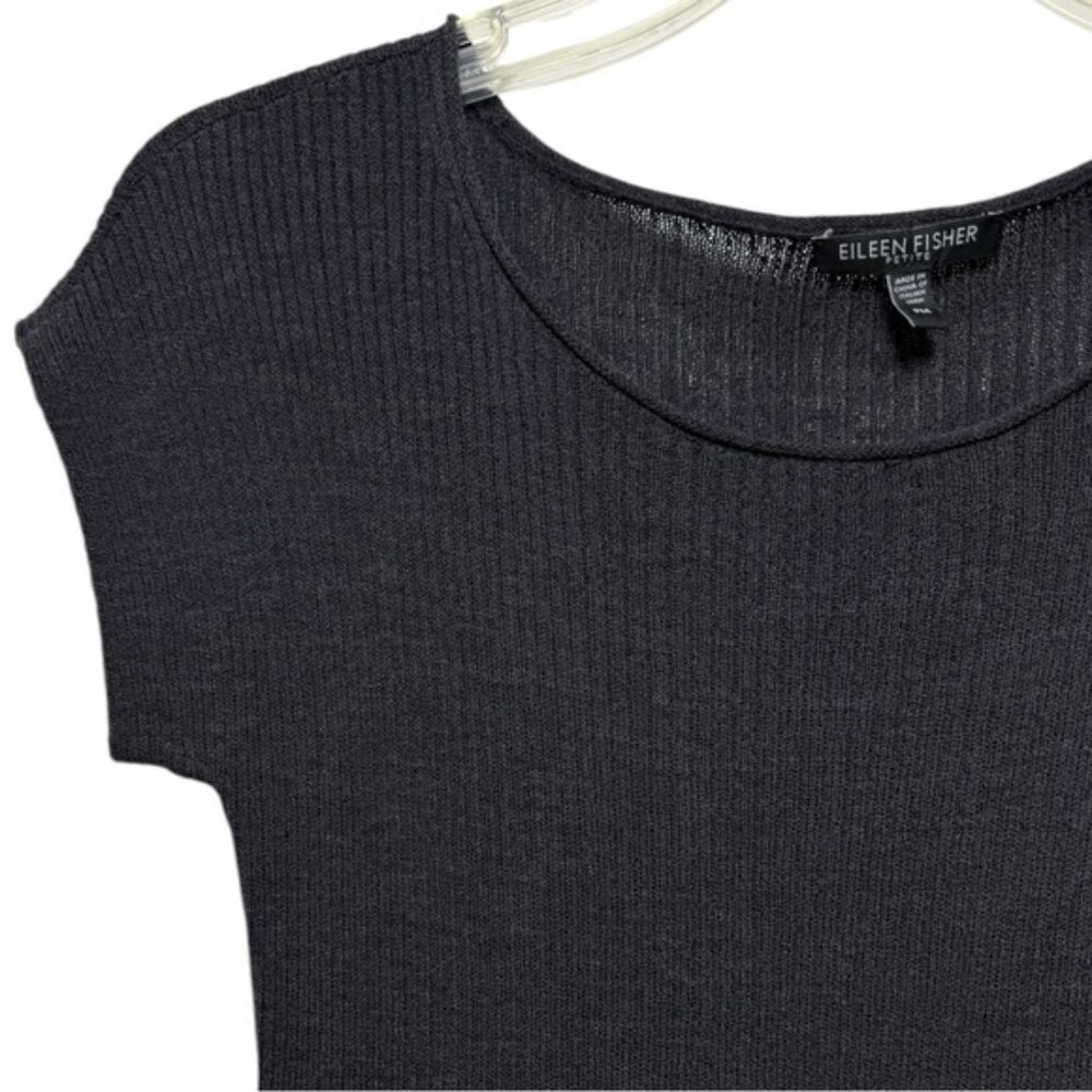 EILEEN FISHER Wool Ribbed Mini Dress Size PM Petite Medium Charcoal Grey - Picture 6 of 7